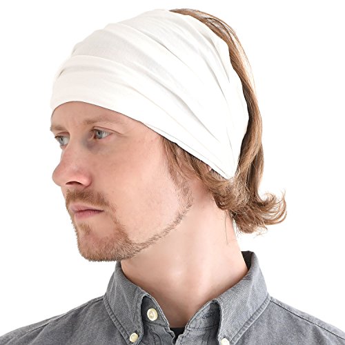 CHARM Stirnband Herren Bandana Damen - Kopftuch Herren Hair Band Men Headband Damen Piraten Haarband Männer Sport Weiß M von CHARM