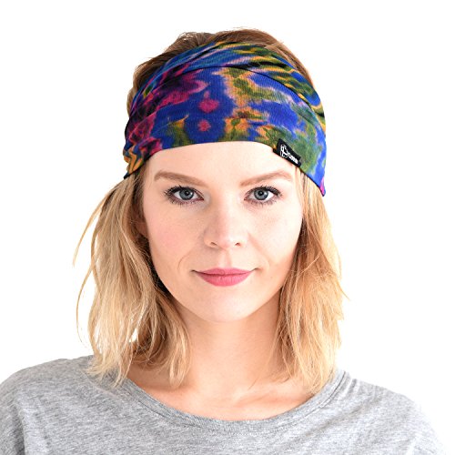 CHARM Tie Dye Stirnband Hippie Elastisch Bandana - Bohemien Kopf Abdeckung Für Männer & Frauen Psychedelisch Blume Muster 60'S 70'S Retro Boho C von CHARM