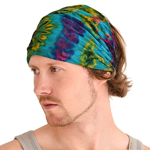 CHARM Tie Dye Stirnband Hippie Elastisch Bandana Kopf Abdeckung Wickeln Für Männer & Frauen Psychedelisch Blume Muster 60'S 70'S Retro Bohemien Boho A von CHARM
