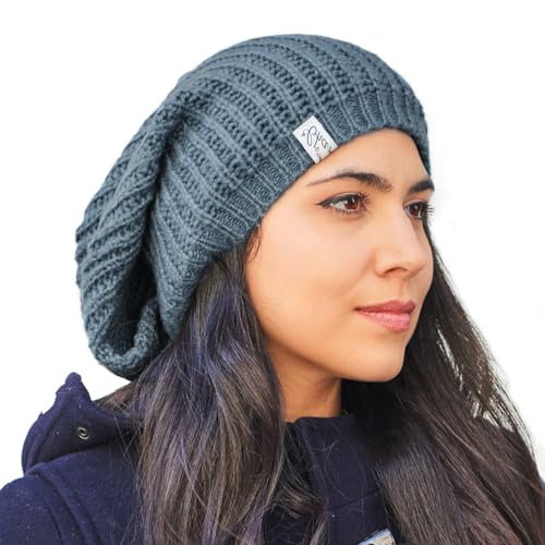 CHARM Wintermütze Damen Beanie Herren Strickmütze - Groß. Warme Slouch Beanie In Grobstrick Wolle Für Herbst Winter Blau von CHARM