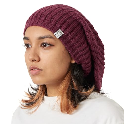 CHARM Wintermütze Damen Beanie Herren Strickmütze - Groß. Warme Slouch Beanie In Grobstrick Wolle Für Herbst Winter Burgunder Dunkel Rot von CHARM
