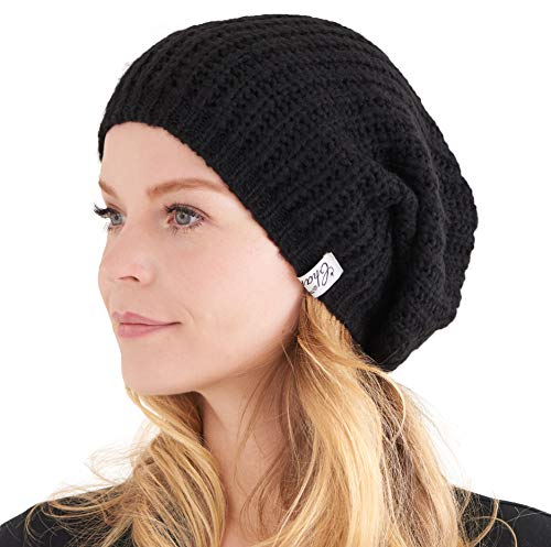 CHARM Wintermütze Damen Beanie Herren Strickmütze - Groß. Warme Slouch Beanie In Grobstrick Wolle Für Herbst Winter Schwarz von CHARM