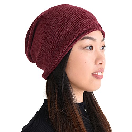 CHARM Seide Slouch Beanie Strickmütze - Groß Chemo Kopfbedeckung Locken Haare Burgund von CHARM