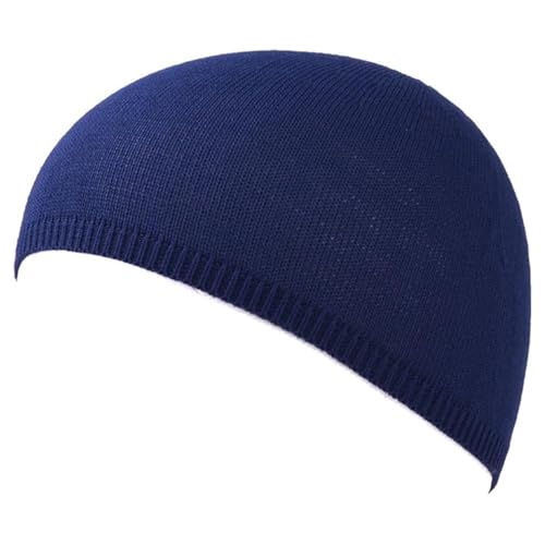 CHARM Herren Sommer Skull Cap Strick Kufi Mütze - Gebet Namaz Takke Short Beanie Kopfbedeckung Fahrrad Helm Dünn Marineblau von CHARM