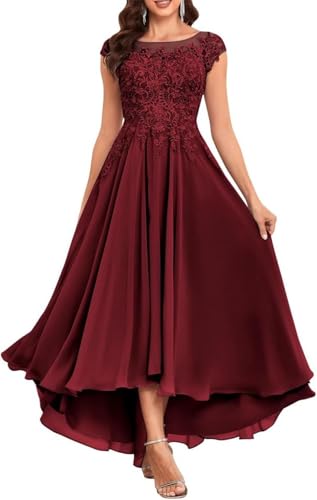 CHARMANT BRAUT Abendkleid mit Spitzen-Applikationen A-Linie Rock in unregelmäßiger Länge Jugendweih Kleider Festlichkleider Chiffon Kleider von CHARMANT BRAUT