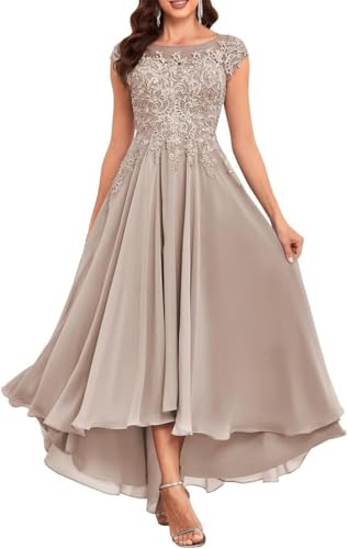 CHARMANT BRAUT Abendkleid mit Spitzen-Applikationen A-Linie Rock in unregelmäßiger Länge Jugendweih Kleider Festlichkleider Chiffon Kleider von CHARMANT BRAUT