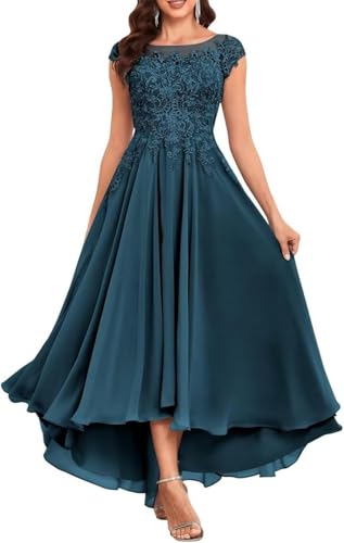 CHARMANT BRAUT Abendkleid mit Spitzen-Applikationen A-Linie Rock in unregelmäßiger Länge Jugendweih Kleider Festlichkleider Chiffon Kleider von CHARMANT BRAUT