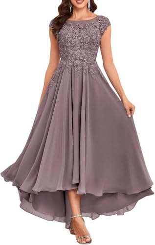 CHARMANT BRAUT Abendkleid mit Spitzen-Applikationen A-Linie Rock in unregelmäßiger Länge Jugendweih Kleider Festlichkleider Chiffon Kleider von CHARMANT BRAUT
