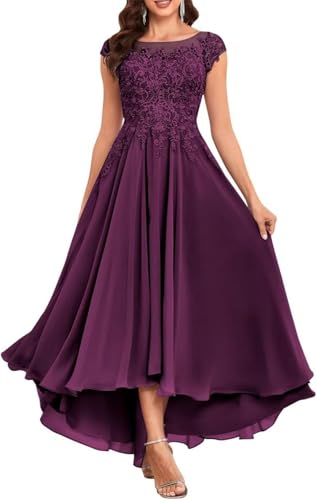 CHARMANT BRAUT Abendkleid mit Spitzen-Applikationen A-Linie Rock in unregelmäßiger Länge Jugendweih Kleider Festlichkleider Chiffon Kleider von CHARMANT BRAUT