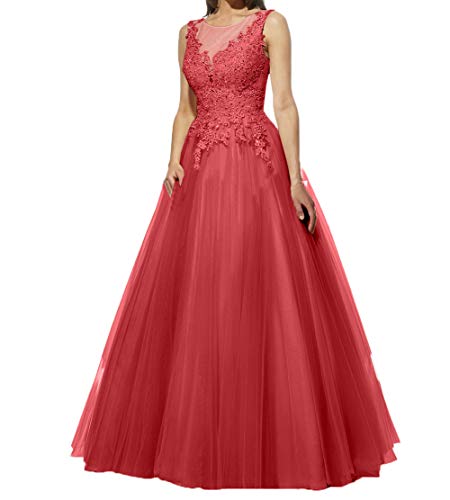 CHARMANT BRAUT Damen Lang Abendkleid Prinzess A-Linie Tuell Rock Formelle Ballkleider Abschlussballkleider Partykleider-44 Rot von CHARMANT BRAUT