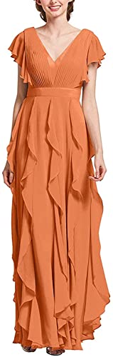 CHARMANT BRAUT Elegant Lang Chiffon Abendkleider Ballkleider 50 Jahr Alt Frau A-Linie Festlichkleider-48-Orange von CHARMANT BRAUT