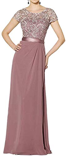 CHARMANT BRAUT Elegant lang Abendkleider Ballkleider Festlichkleider Brautmutterkleider A-Linie Rock Partykleider Kurzarm-48 Alt Rosa von CHARMANT BRAUT