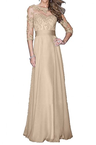 CHARMANT BRAUT Glamour 3/4 Langarm Spitze Chiffon Abendkleider Ballkleider Fuer Hochzeits Lang A-Linie -36 Champagner von CHARMANT BRAUT