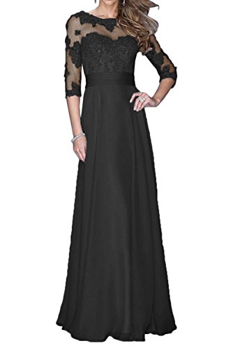 CHARMANT BRAUT Glamour 3/4 Langarm Spitze Chiffon Abendkleider Ballkleider Fuer Hochzeits Lang A-Linie -38 Schwarz von CHARMANT BRAUT