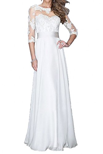 CHARMANT BRAUT Glamour 3/4 Langarm Spitze Chiffon Abendkleider Ballkleider Fuer Hochzeits Lang A-Linie -38 Weiss von CHARMANT BRAUT