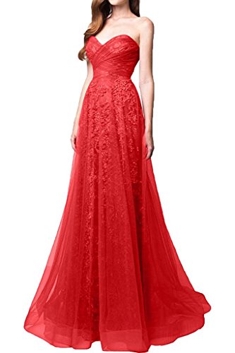 CHARMANT BRAUT Rot Spitze Herzausschnitt Traegerlos Abendkleider Brautmutterkleider Prinzess A-Linie Rock-34 Rot von CHARMANT BRAUT
