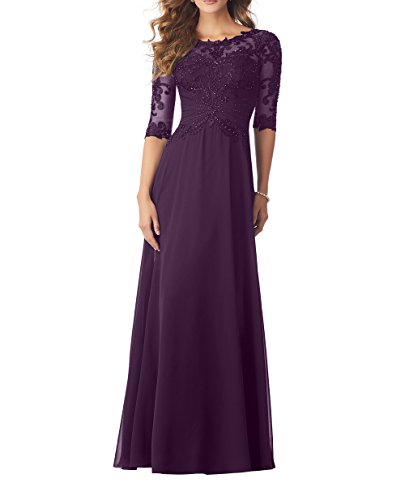Charmant Damen 2019 Neu Elegant Langarm Spitze Abendkleider Brautmutterkleider Partykleider Chiffon A-Linie Lang-42 Traube von CHARMANT BRAUT