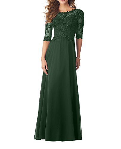 Charmant Damen 2019 Neu Elegant Langarm Spitze Abendkleider Brautmutterkleider Partykleider Chiffon A-Linie Lang-44 Dunkel Gruen von CHARMANT BRAUT