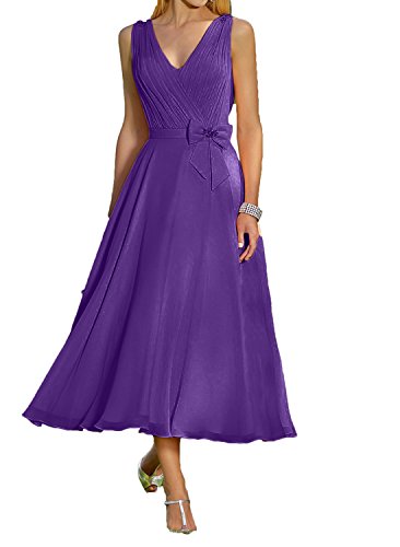 Charmant Damen Elegant Lila Chiffon Abendkleider Brautmutterkleider Partykleider Knielang Tanzenkleider-44 Lila von CHARMANT BRAUT