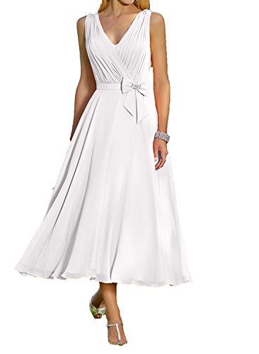 Charmant Damen Elegant Weiss Chiffon Abendkleider Brautmutterkleider Partykleider Knielang Tanzenkleider-46 Weiss von CHARMANT BRAUT