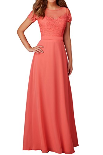Charmant Damen Hell Orange Spitze Kurzarm Brautjungfernkleider Abendkleider Partykleider Promkleider Lang-38 Hell Orange von CHARMANT BRAUT