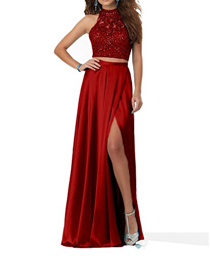 Charmant Damen Weinrot Steine Langes Abendkleider Promkleider Abschlussballkleider Zweiteilig 2018 Neu-38 Weinrot von CHARMANT BRAUT