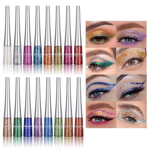CHARMCODE 16 Farben Glitzer Metallic Flüssig Eyeliner Set Wasserdicht Lange Haltbarkeit Eyeliner Bleistift Pigmentiert Shimmer Kit Augen Make-up Geschenk für Damen Grün Lila CHARMCODE 16 Farben Glitzer Metallic Flüssig Eyeliner Set Wasserdicht Lange Haltbarkeit Eyeliner Bleistift Pigmentiert Shimmer Kit Augen Make-up Geschenk für Damen Grün Lila von CHARMCODE