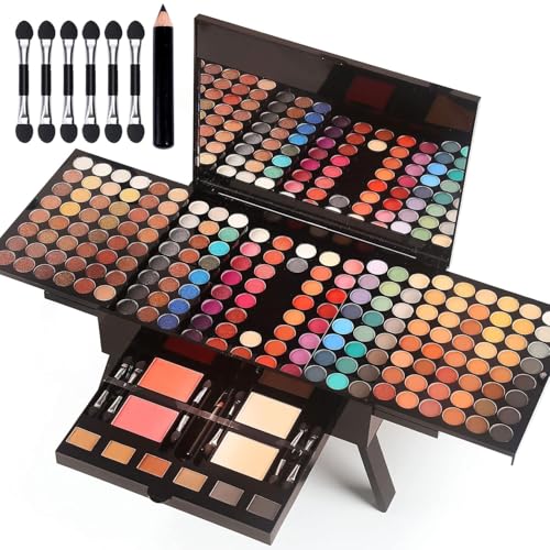 Frauen Makeup Set mit Spiegel - 190 Farben Kosmetik Makeup Geschenk Set mit Lidschatten Gesicht erröten Augenbrauenpuder Gesicht Concealer Eyeliner von CHARMCODE