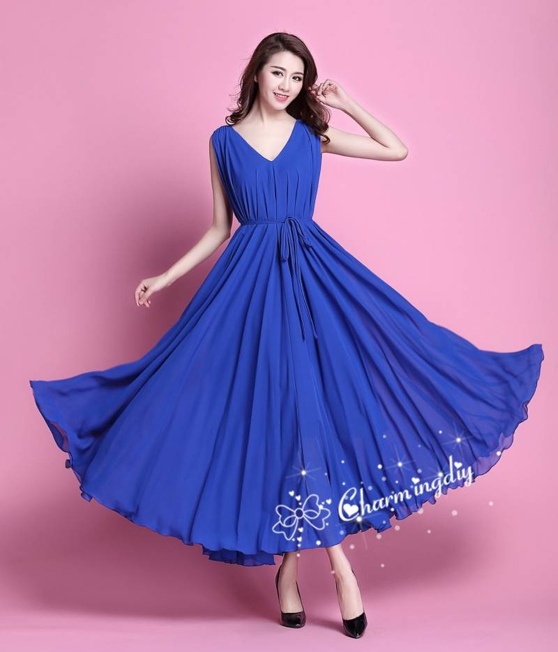 110 Farben Chiffon Blau Lange Party-Abend Hochzeit Sommerkleid Mutterschaftskleid Sommer Urlaub Strandkleid Brautjungfer Kleid Maxi Rock von CHARMINGDIY