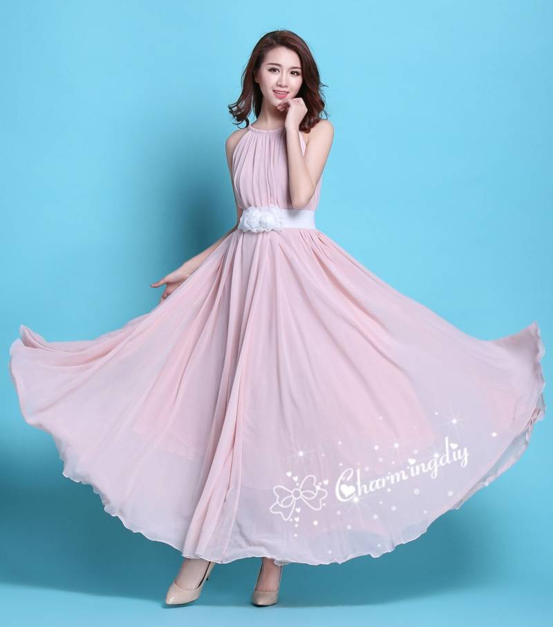 110 Farben Chiffon Rosa Langes Kleid, Umstandskleid, Sommerferien Strandkleid Brautjungfer Kleid Maxi Rock J008 von CHARMINGDIY