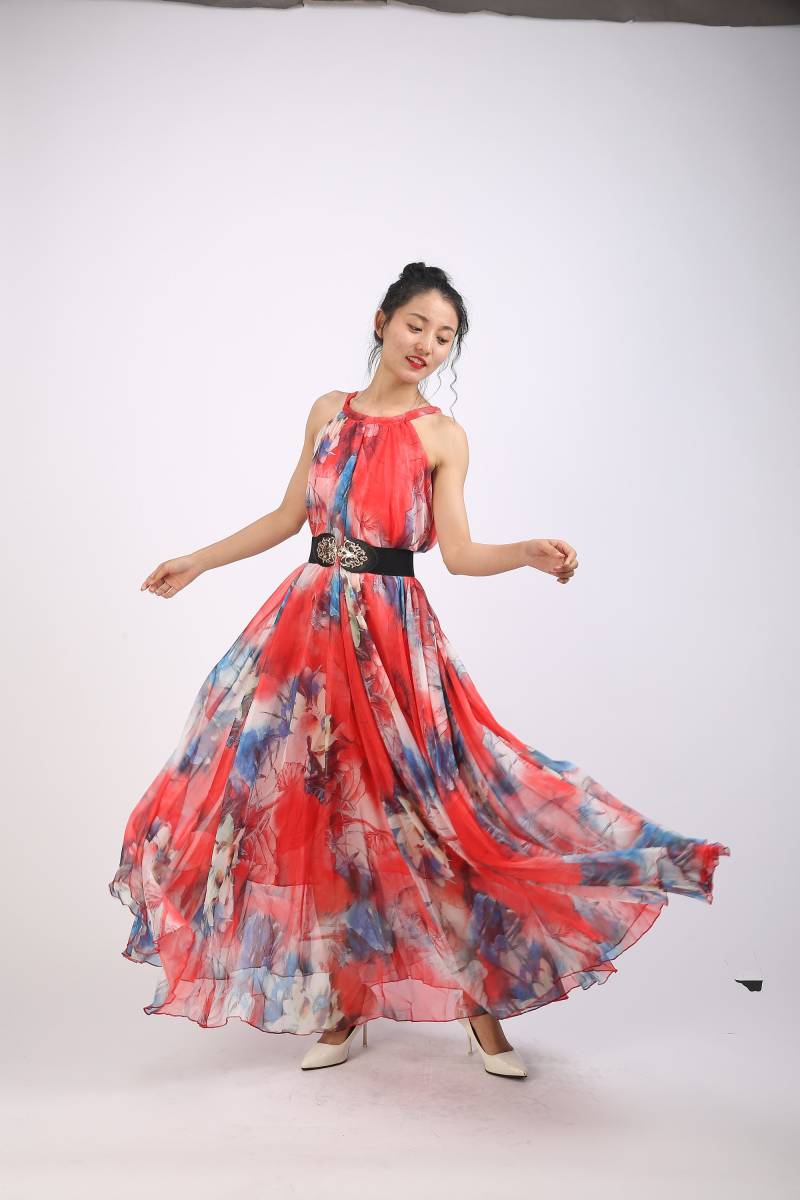 110 Farben Chiffon Rote Blume Langes Kleid, Maxikleid, Sommerkleid, Kleid Nach Maß, Übergrößenkleid, Abendkleid, Brautjungfernkleid von CHARMINGDIY