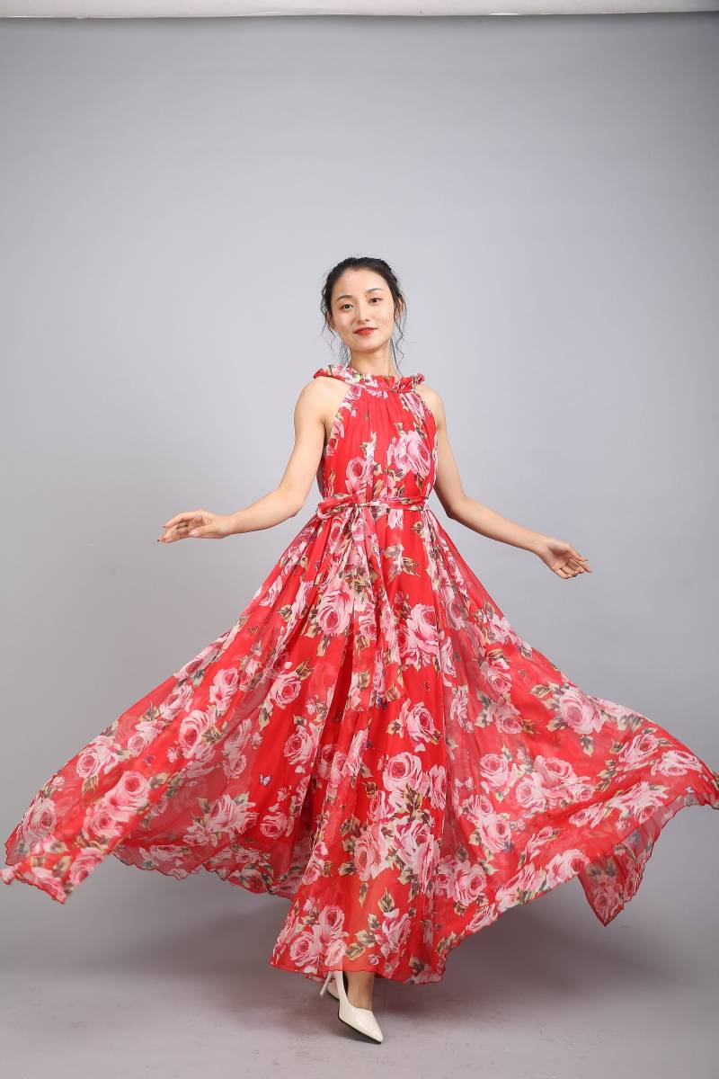 110 Farben Chiffon Rot Blume Lange Kleid, Maxi-Kleid, Sommerkleid, Custom Plus Größe Abendkleid, Brautjungfer Kleid von CHARMINGDIY