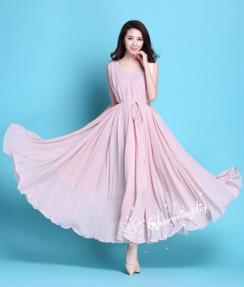 90 Farben Chiffon Rosa Langes Party Kleid Abend Hochzeit Sommerkleid Mutterschaftskleid Sommer Urlaub Strandkleid Brautjungfer Maxi Rock J011 von CHARMINGDIY