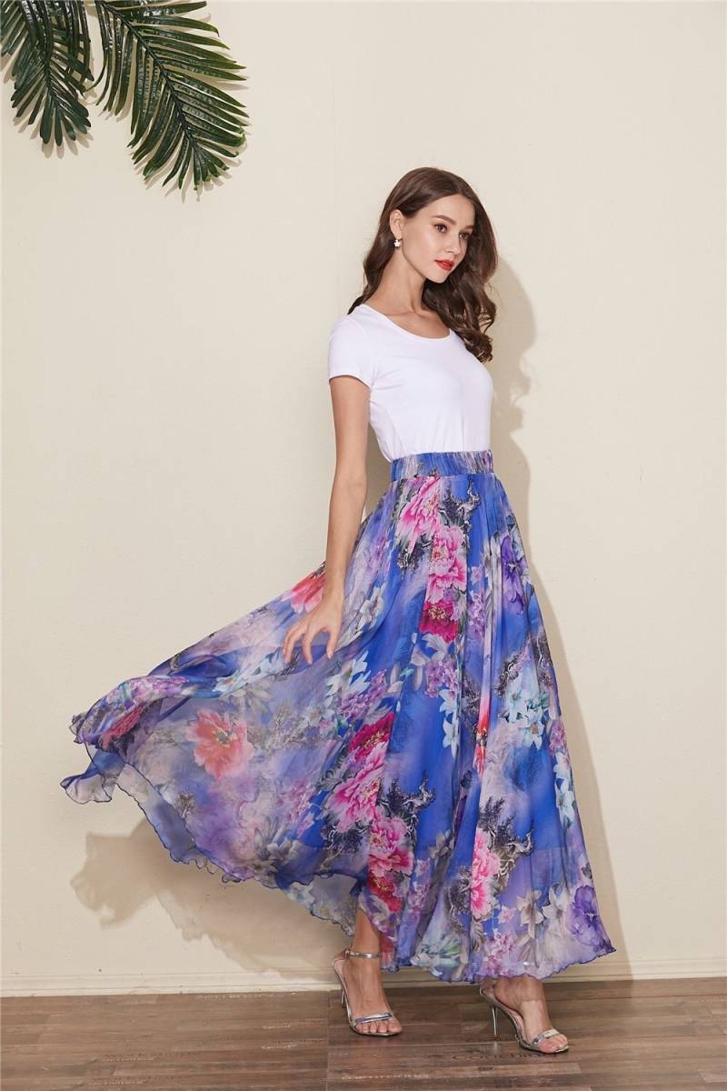 Blauer Chiffon Maxirock Mit Blumenmuster Leichter Party Brautjungfer Rock von CHARMINGDIY