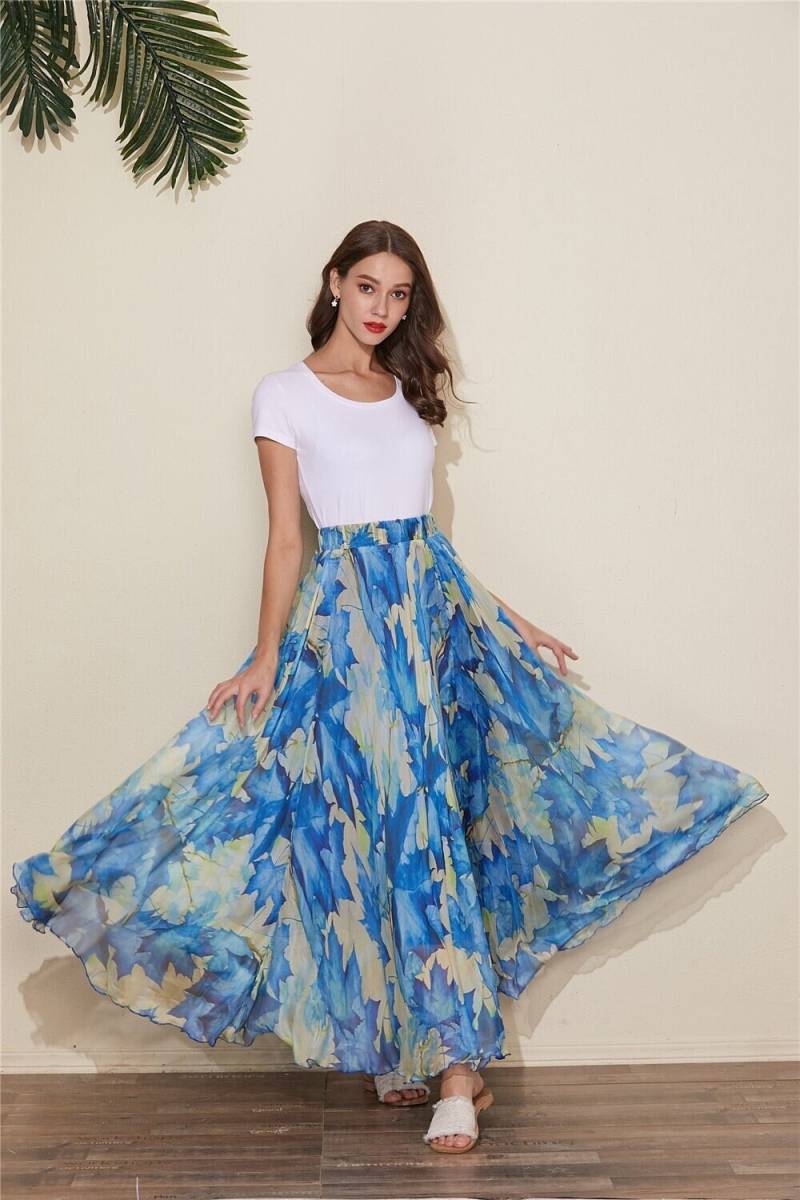 Blauer Chiffon Maxirock Mit Blumenmuster Leichter Rock Für Brautjungfern von CHARMINGDIY