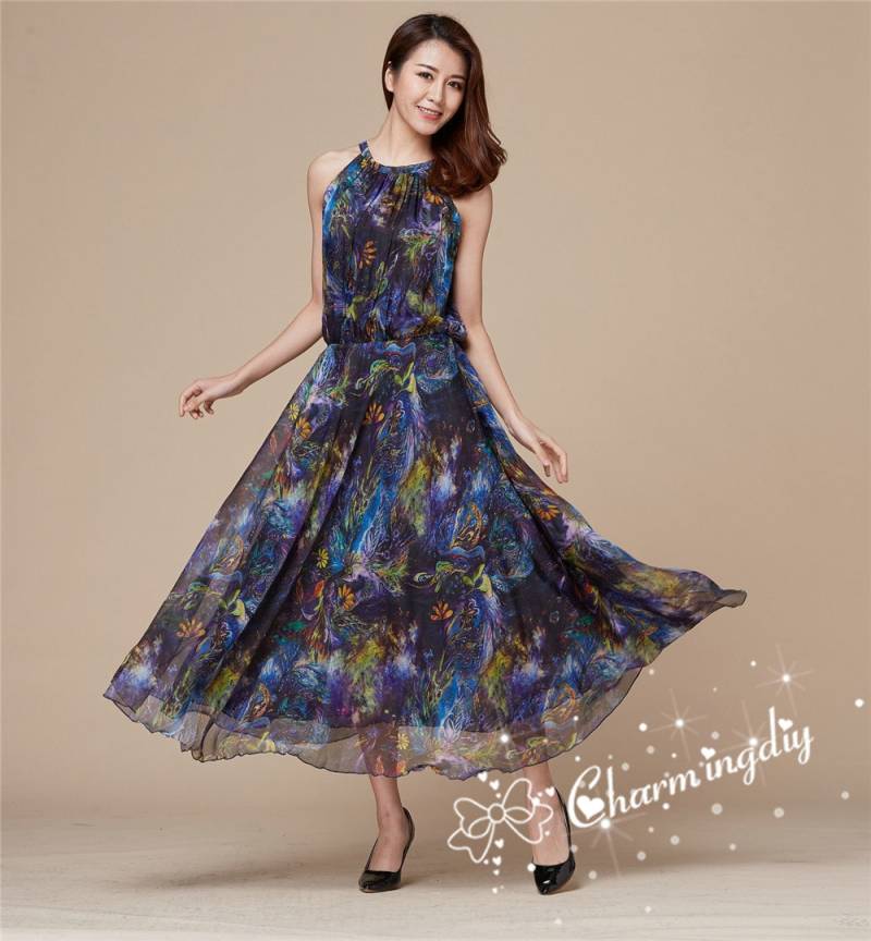 Chiffon Blau Floral Maxi Kleid Leichtes Party Brautjungfer Kleid von CHARMINGDIY