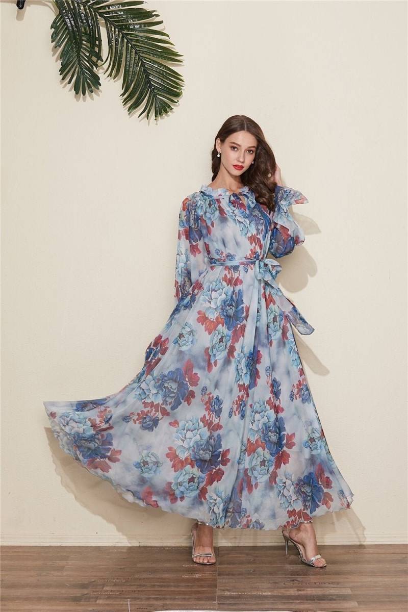 Chiffon Blumen Maxikleid Langarm Umstandskleid von CHARMINGDIY