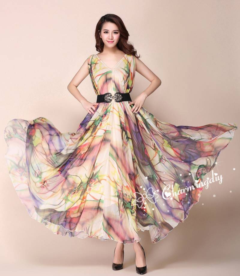 Chiffon Blumen Maxikleid Leichtes Partykleid von CHARMINGDIY