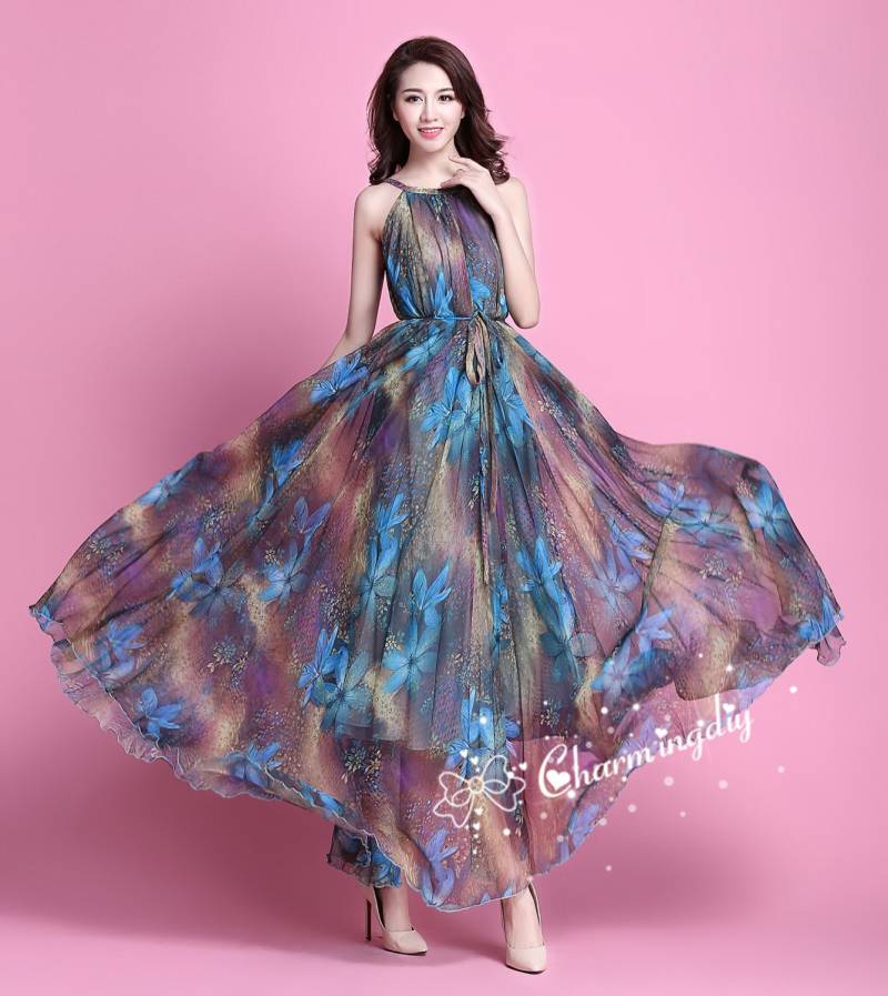 Chiffon Dunkelblau Maxikleid Leichtes Partykleid von CHARMINGDIY