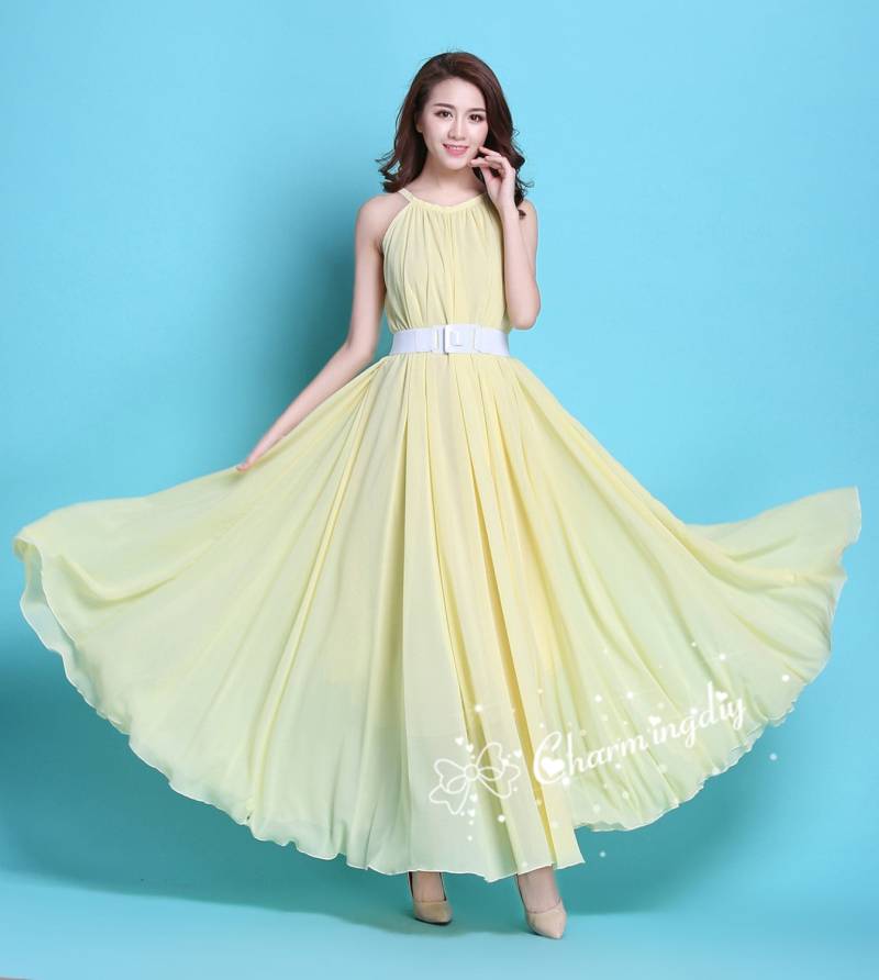 Chiffon Gelb Maxikleid Langes Brautjungfer Kleid, Mutterschaft Sommerkleid von CHARMINGDIY