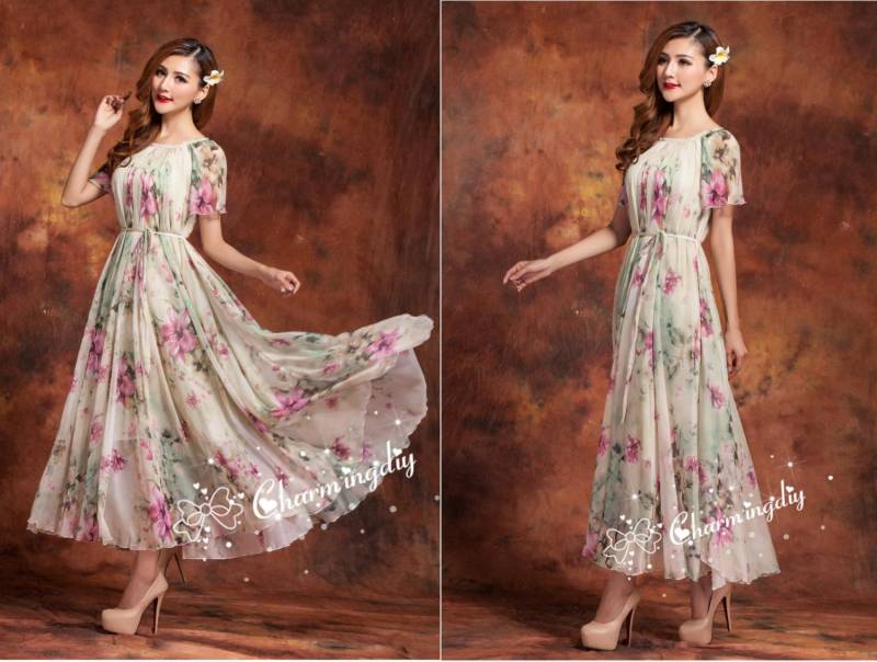 Chiffon Maxikleid Mit Blumenmuster Leichtes Sommerkleid von CHARMINGDIY