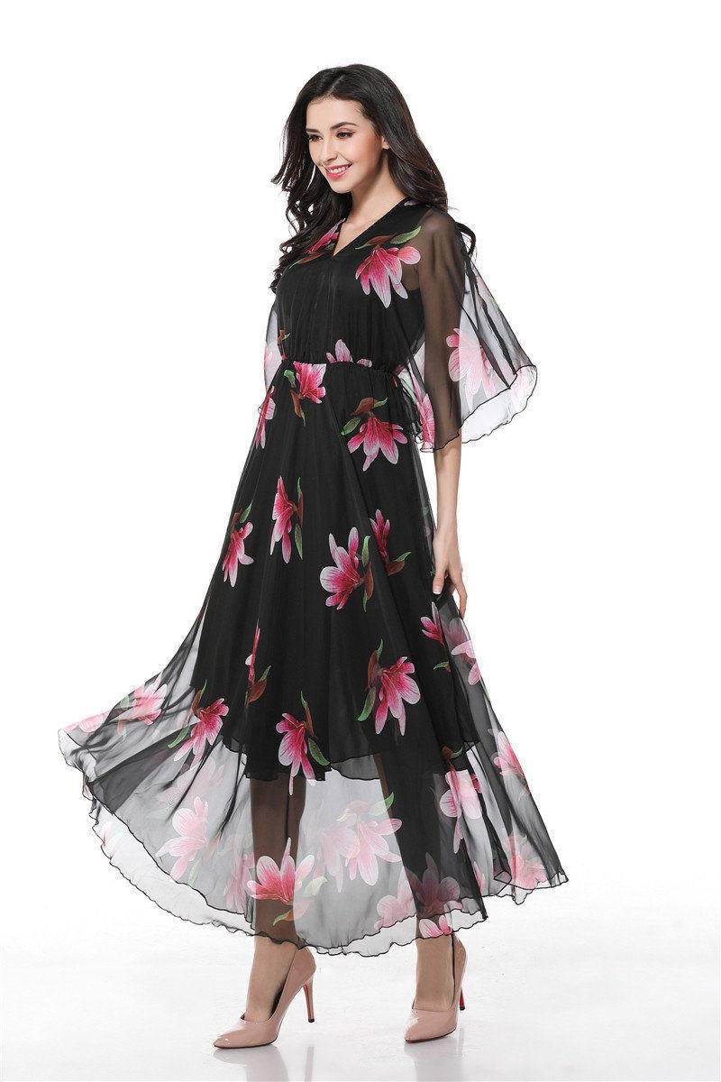 Chiffon Maxikleid Mit Blumenmuster Schwarzes Leichtes Partykleid von CHARMINGDIY