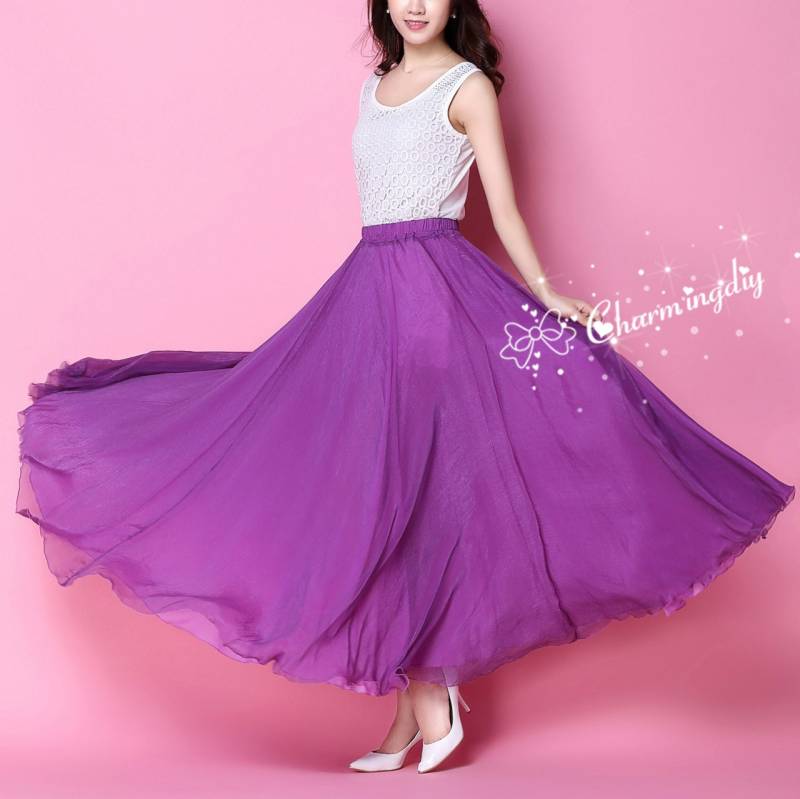 Lila Chiffon Maxirock Leichtes Brautjungfernkleid von CHARMINGDIY