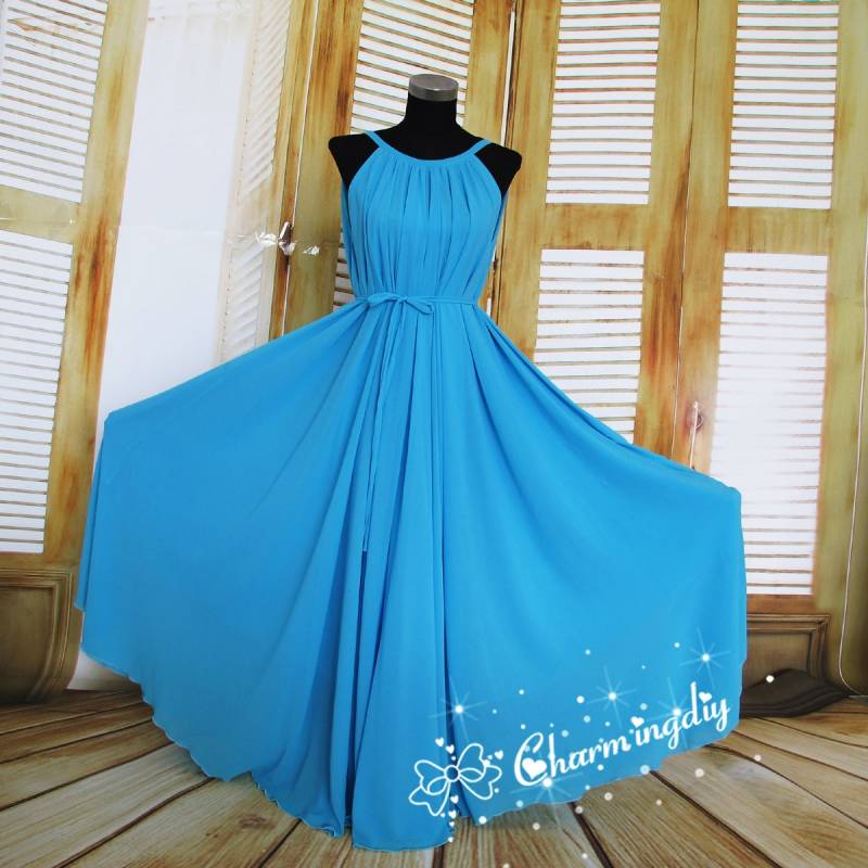 Maxikleid Aus Himmelblauem Chiffon Leichtes Brautjungfernkleid von CHARMINGDIY