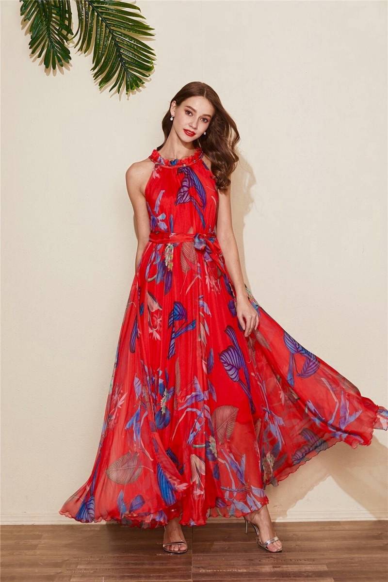 Rote Feder Chiffon Maxikleid Leichtes Partykleid von CHARMINGDIY