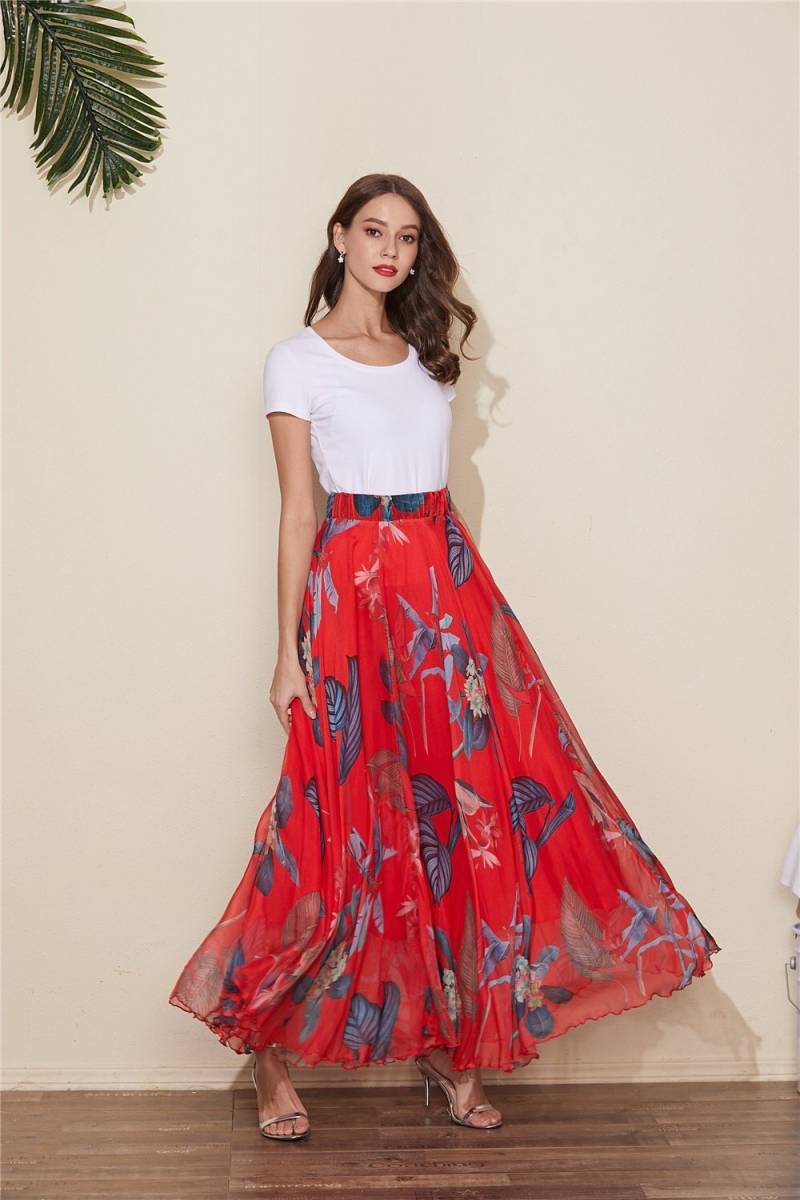 Roter Chiffon Maxirock Leichter Strand-Brautjungfer-Rock Mit Blumenmuster von CHARMINGDIY