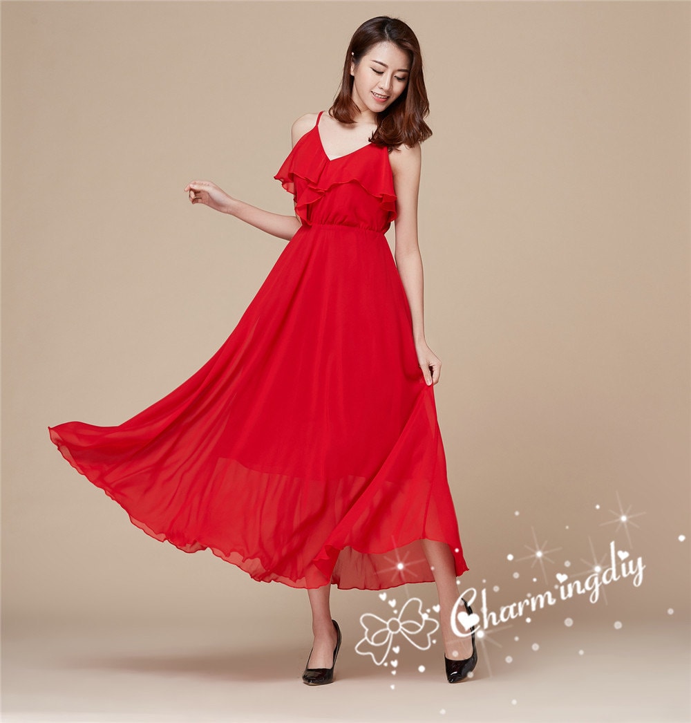 Rotes Chiffon Maxikleid Leichtes Party Brautjungfernkleid von CHARMINGDIY