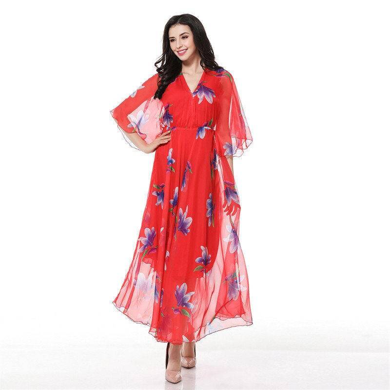 Rotes Chiffon Maxikleid Mit Blumenmuster Leichtes Sommer-Brautjungferkleid von CHARMINGDIY