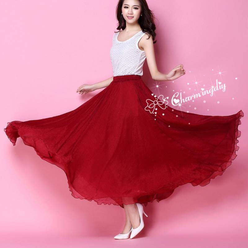 Weinroter Chiffon Maxirock Leichtes Hochzeit Brautjungfer Kleid von CHARMINGDIY