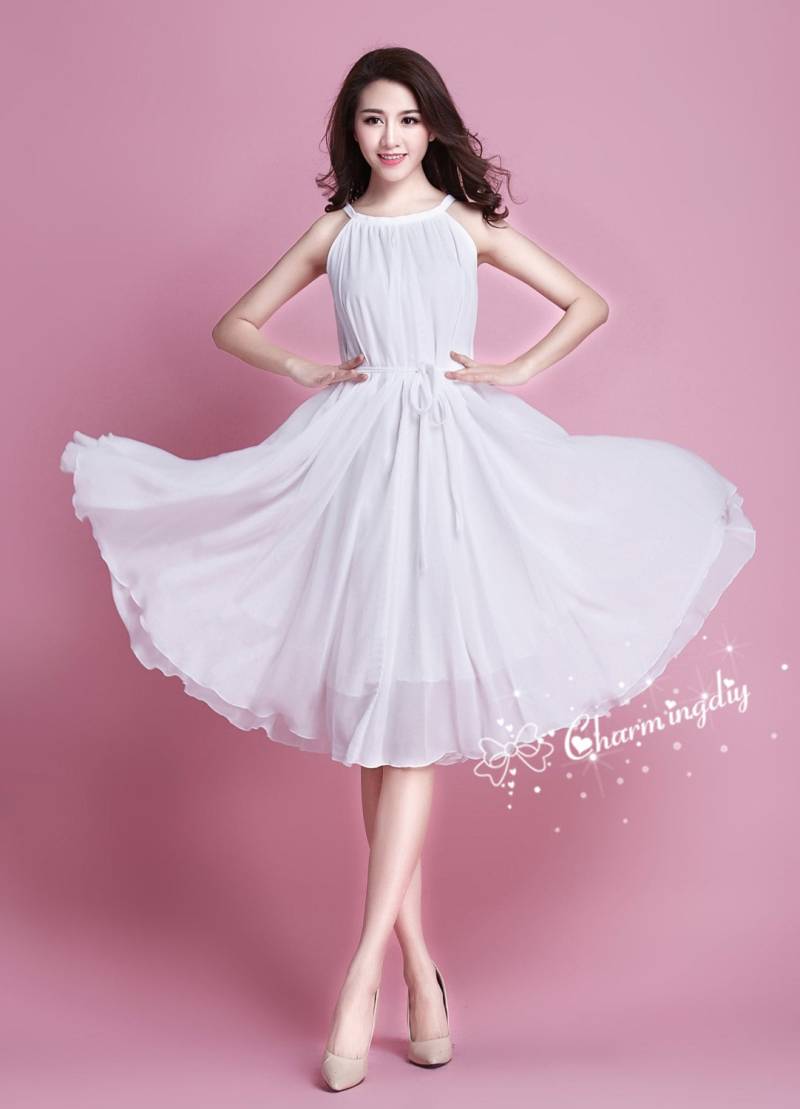 Weiß Chiffon Knielanges Kleid Brautjungfer, Strand Oder Party von CHARMINGDIY